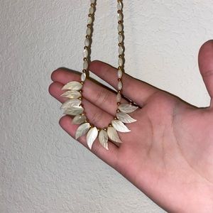White and gold ivory beaded leaf necklace